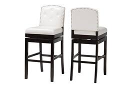 Baxton Studio - Ginaro Modern and Contemporary Faux Leather Button-tufted Upholstered Swivel Bar Stool - White