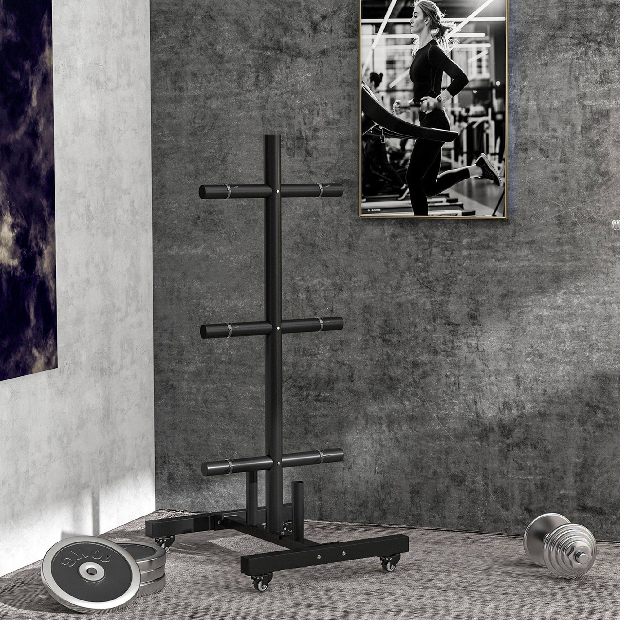 Alt View 1. Soozier - 2 Inch Weight Plate Rack, Plate Rack Holder For Olympic Weight Plates and Bars, with 4 Transport Wheels - Black.