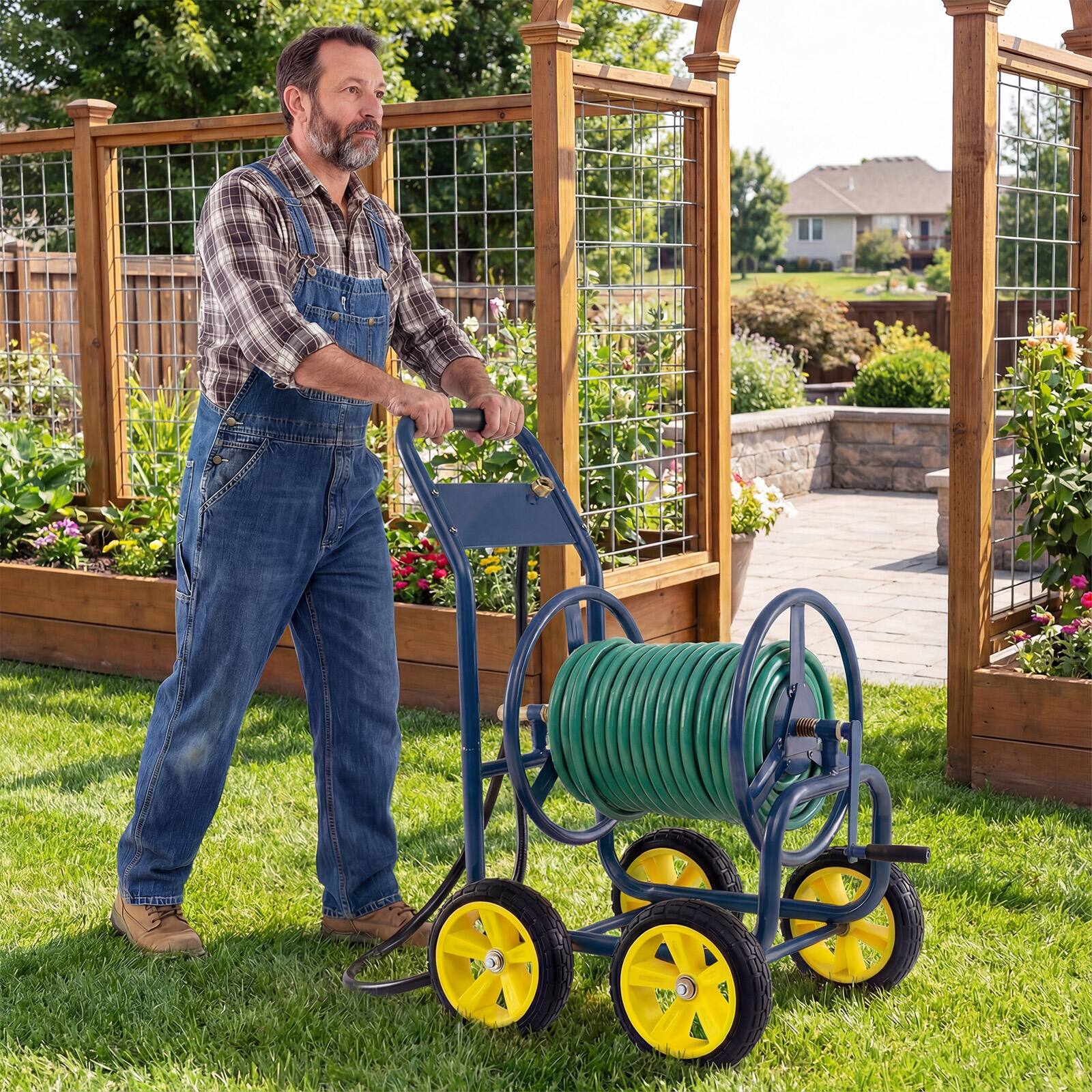 Alt View 1. Gymax - Gymax Garden Hose Reel Cart 4 Wheels 330 ft 5/8'' Large Capacity for Outside Yard Lawn Navy - Blue.