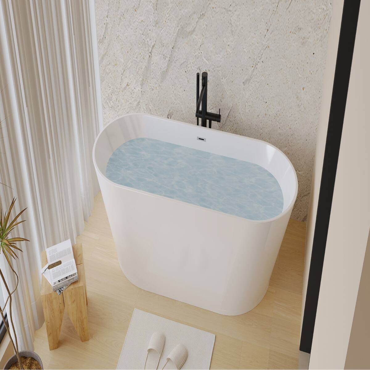 Alt View 9. Loheer - Loheer 59 Inch Freestanding Soaking Tub Oval Acrylic Bathtub Gloss White Center Drain - Gloss White.
