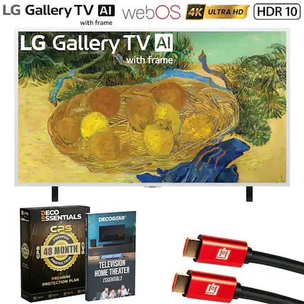 LG Gallery TV AI webOS 4K ULTRA HD with frame LG Gallery TV AI with frame HDR 10
DECO ESSENTIALS
DECOGEAR
CPS PREMIUM
48 MONTH CPS
BEGINNER'S GUIDE
TELEVISION HOME THEATER ESSENTIALS
PROTECTION PLAN