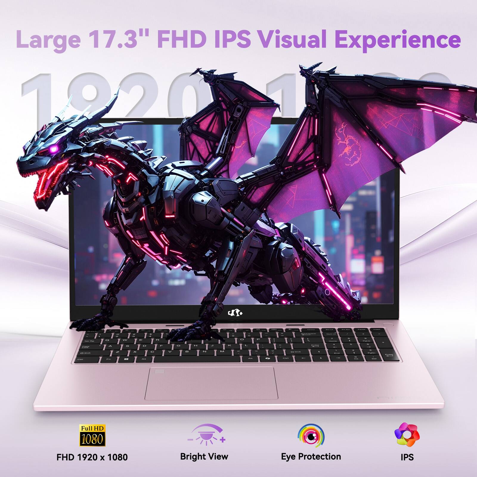 Large 17.3" FHD IPS Visual Experience

Full HD 1080  
FHD 1920 x 1080

Bright View  
Eye Protection  
IPS