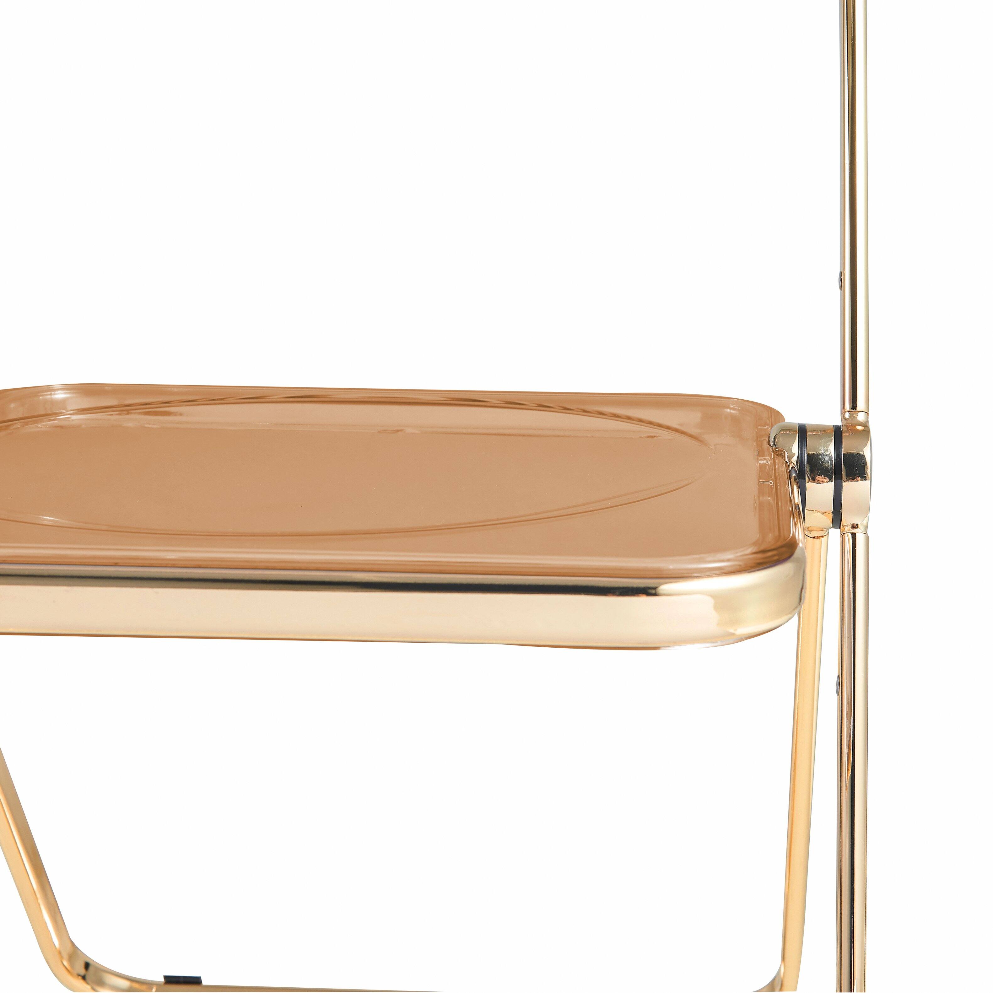 Alt View 9. LeisureMod - Lawrence Clear Acrylic Folding Chair, Modern Gold Chrome Frame, Fully Assembled Portable Dining Seat - Tangerine.