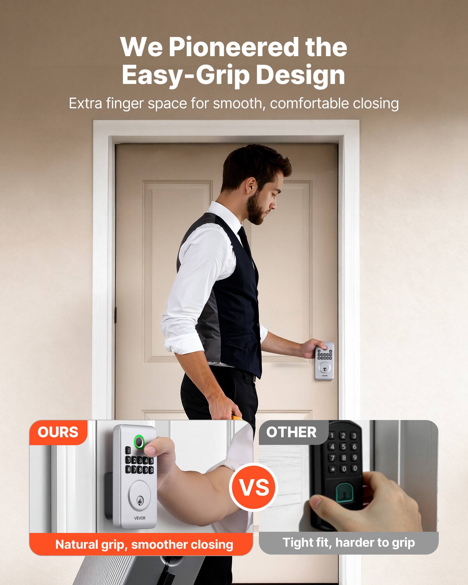 We Pioneered the Easy-Grip Design  
Extra finger space for smooth, comfortable closing  

OURS  
Natural grip, smoother closing  

VS  

OTHER  
Tight fit, harder to grip