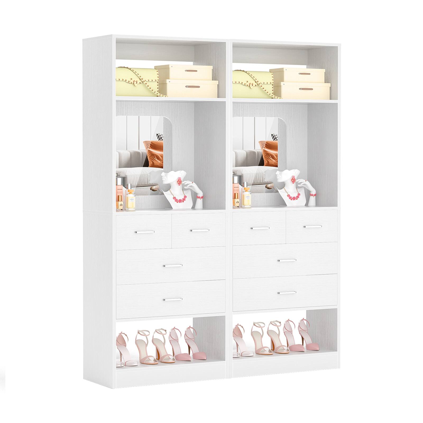 Alt View 1. Aheaplus - 4.2FT Heavy Duty Wardrobe System with 8 Drawers and Mirrors, Modular Closet System for Closet/Bedroom, Sturdy & Stable - White.