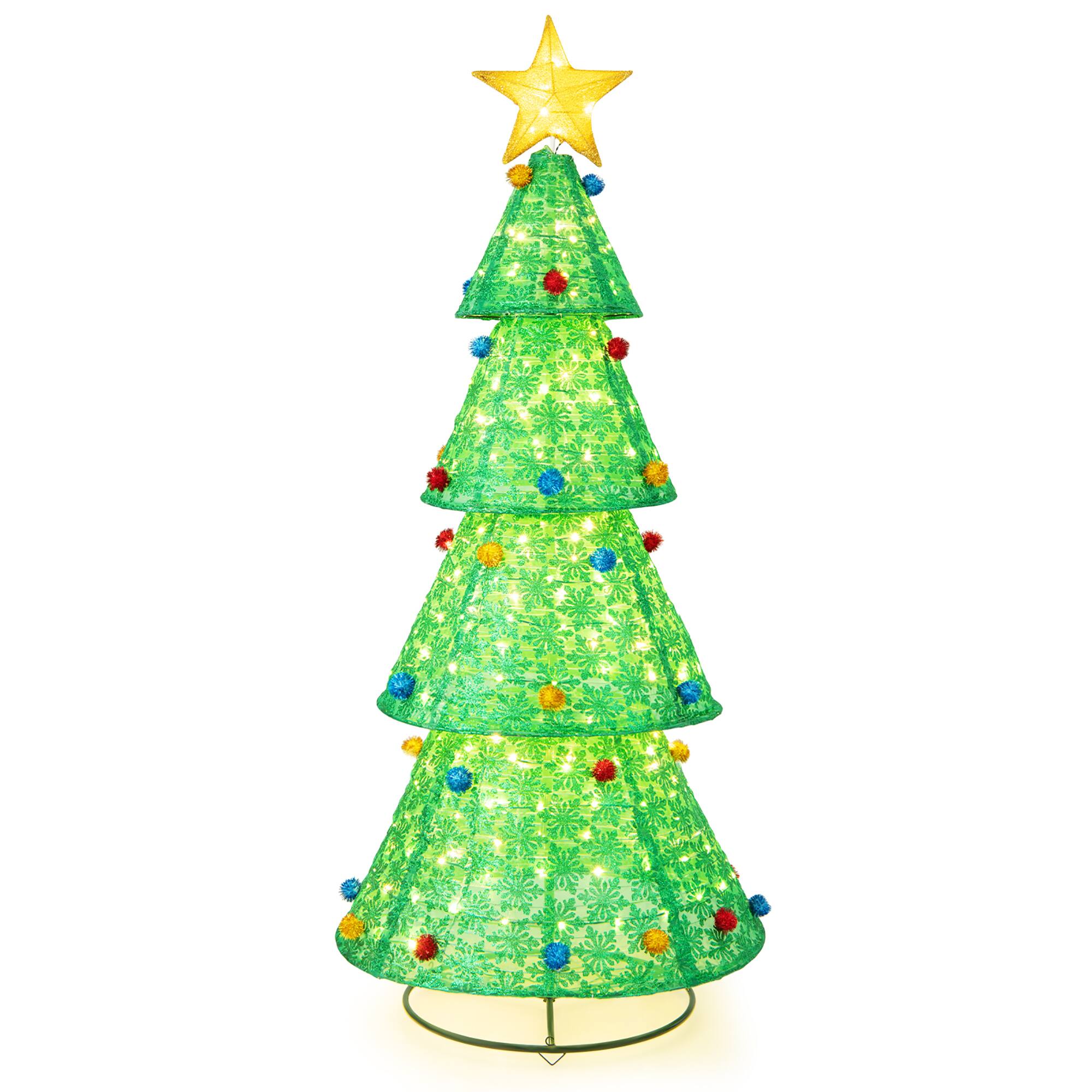 Alt View 9. Gymax - Gymax 6.5 FT Pre-Lit Christmas Tree Pop-up Christmas Tree w/ 200 LED Lights Top Starlight - Green.