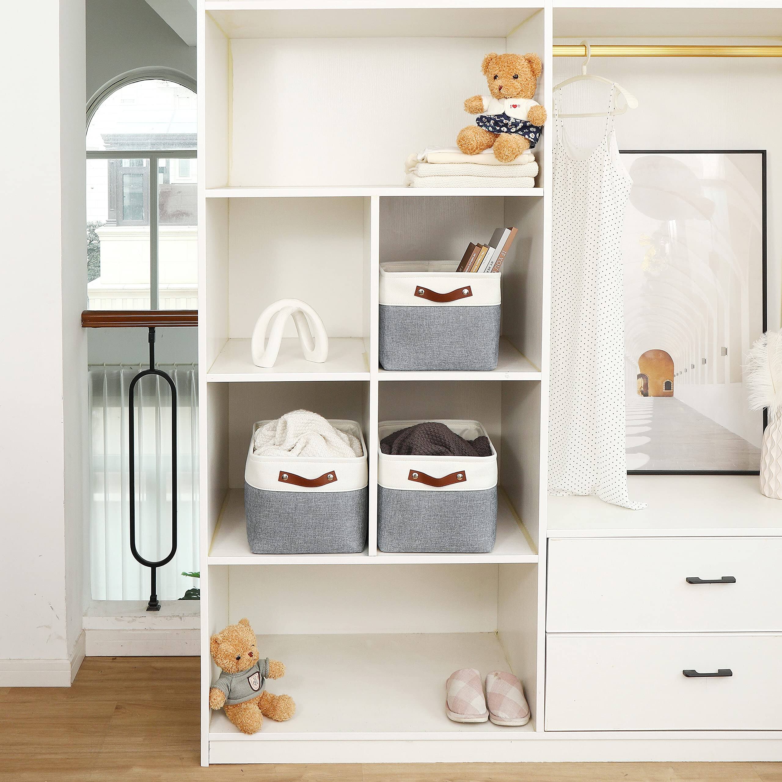 Alt View 5. Dapper Styles - Fabric Storage Baskets For Shelves 15x11in Closet Bins Cloth Organizing Linen Organizers Basket - Pink / Off-White-Small - 3pc.