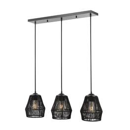 Jonathan Y - Ibiza Island 30" 3-Light Woven Rope/Metal Bohemian Coastal LED Linear Pendant - Black