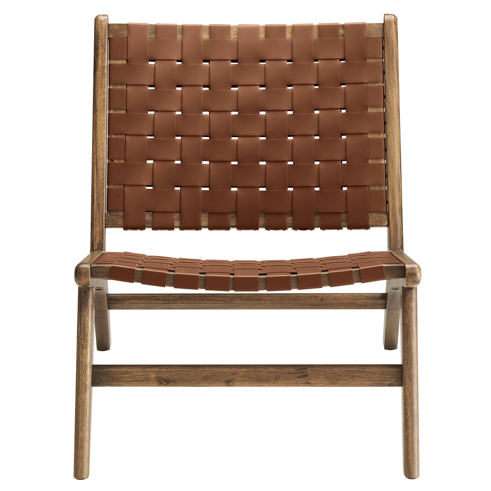 Alt View 4. Modway - Saoirse Leather Wood Accent Lounge Chair by Modway - Walnut Brown.