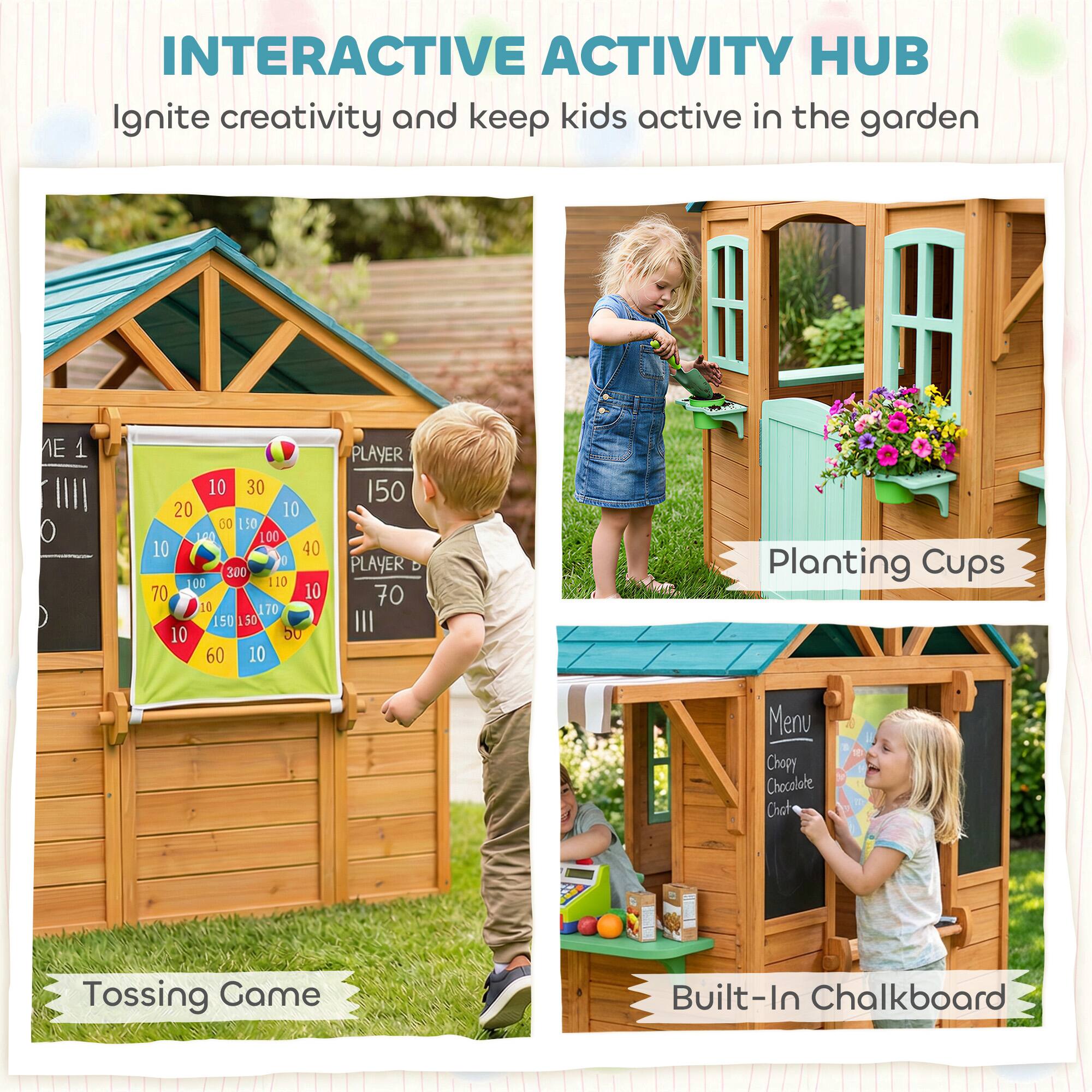 INTERACTIVE ACTIVITY HUB  
Ignite creativity and keep kids active in the garden

- Tossing Game
- Planting Cups
- Built-In Chalkboard

Menu  
Choppy  
Chocolate  
Chat