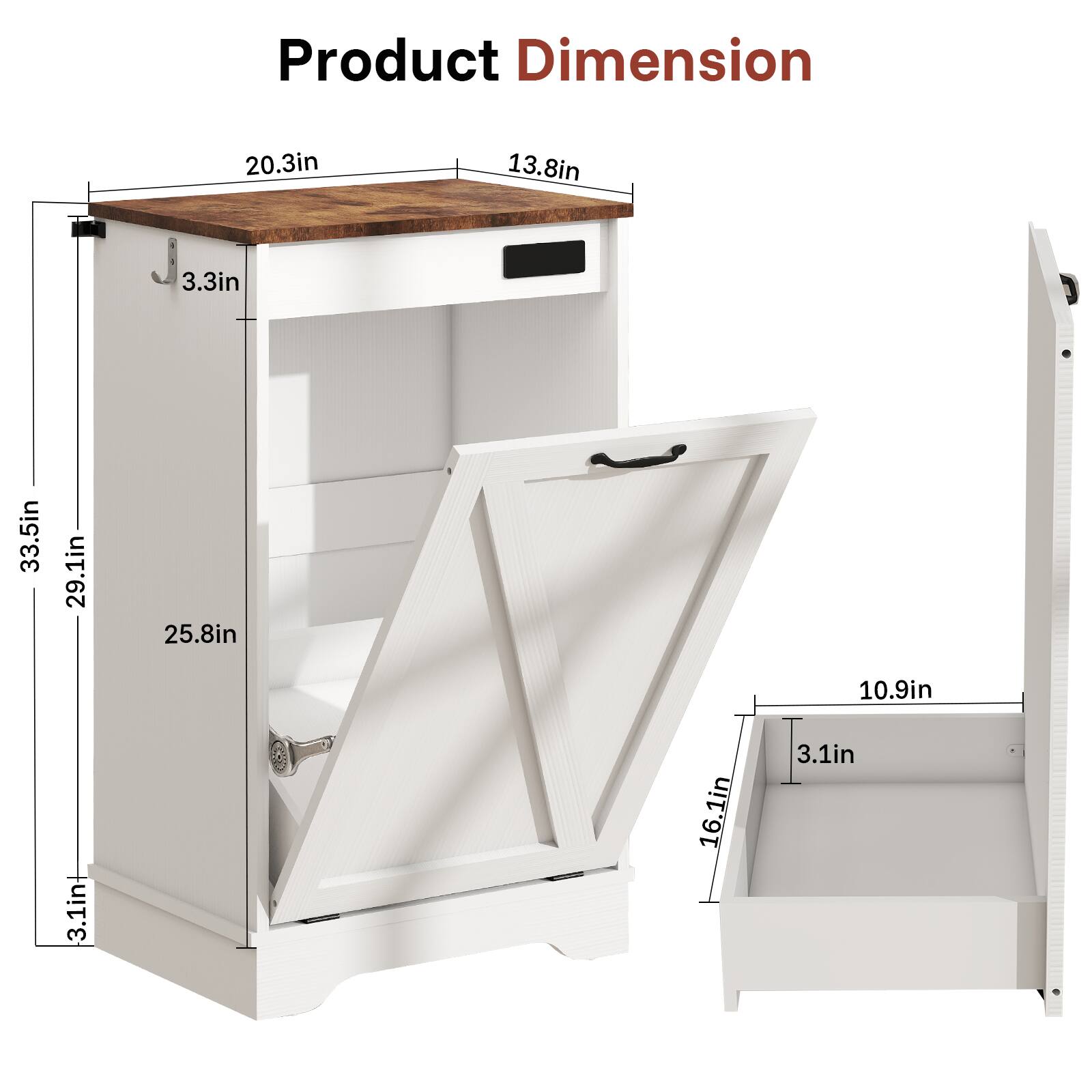 Product Dimension: 20.3in, 13.8in, 3.3in, 33.5in, 29.1in, 25.8in, 10.9in, 3.1in, 16.1in, 3.1in