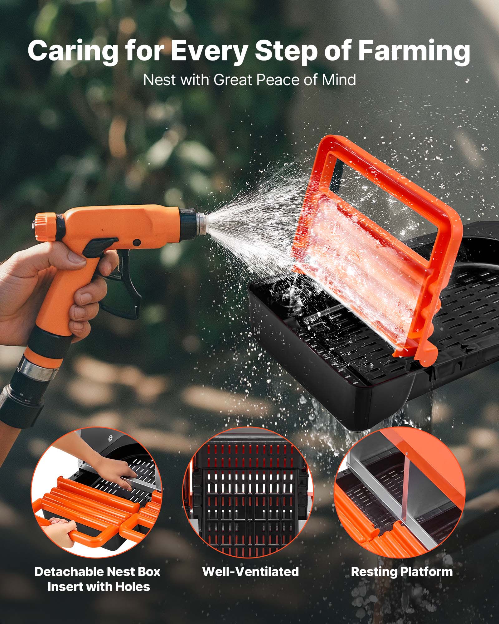 Caring for Every Step of Farming  
Nest with Great Peace of Mind  

- Detachable Nest Box Insert with Holes  
- Well-Ventilated  
- Resting Platform