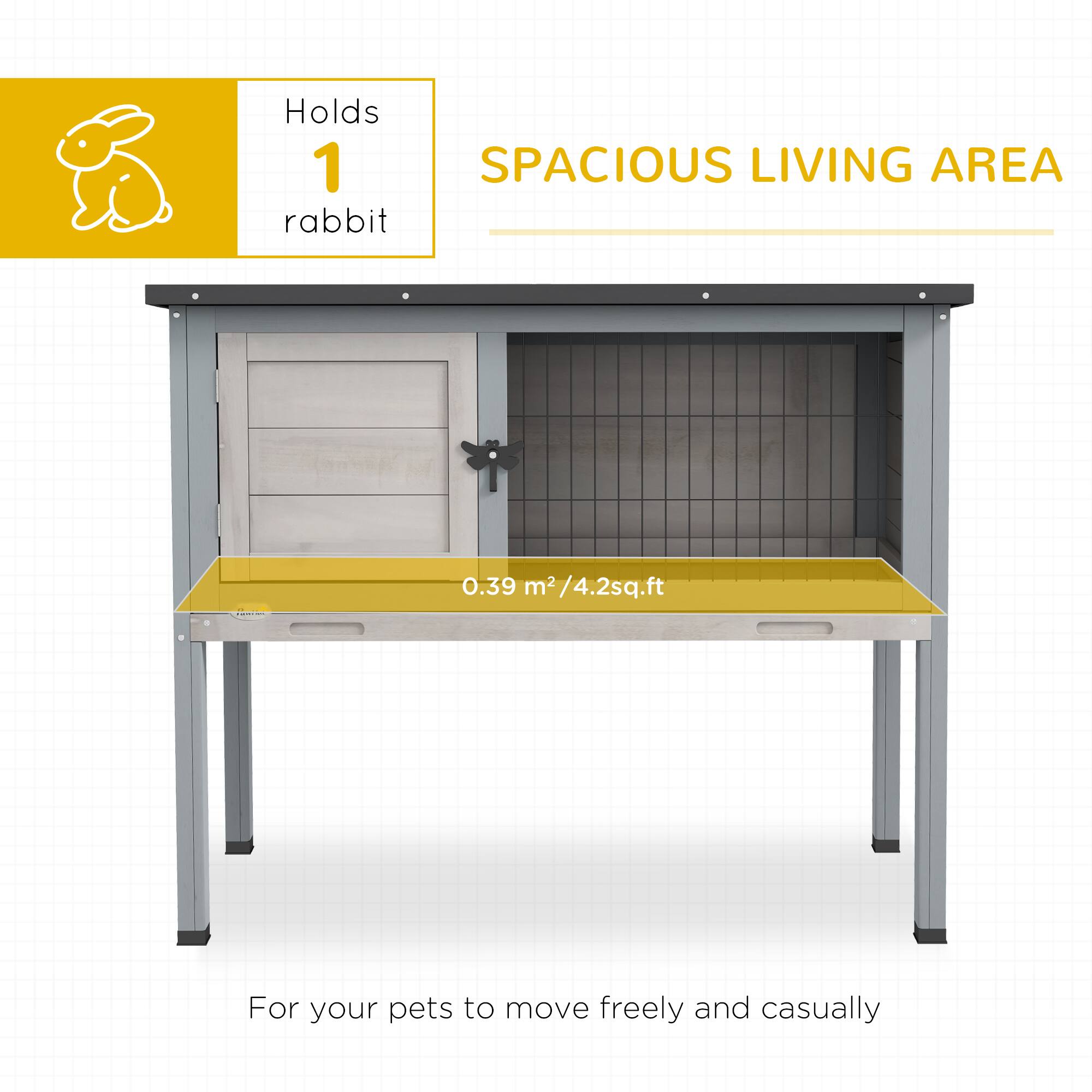 Holds 1 rabbit

SPACIOUS LIVING AREA

0.39 m² / 4.2 sq.ft

For your pets to move freely and casually
