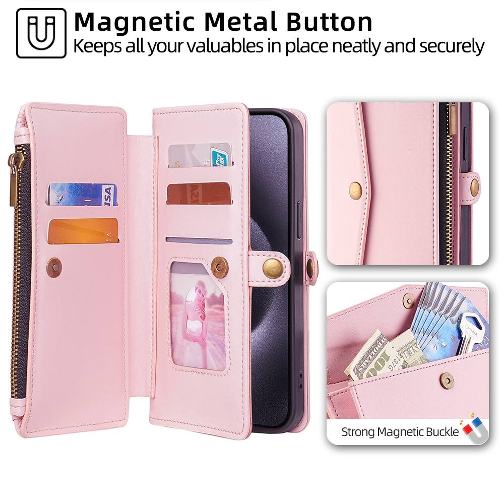 Magnetic Metal Button  
Keeps all your valuables in place neatly and securely  

Strong Magnetic Buckle