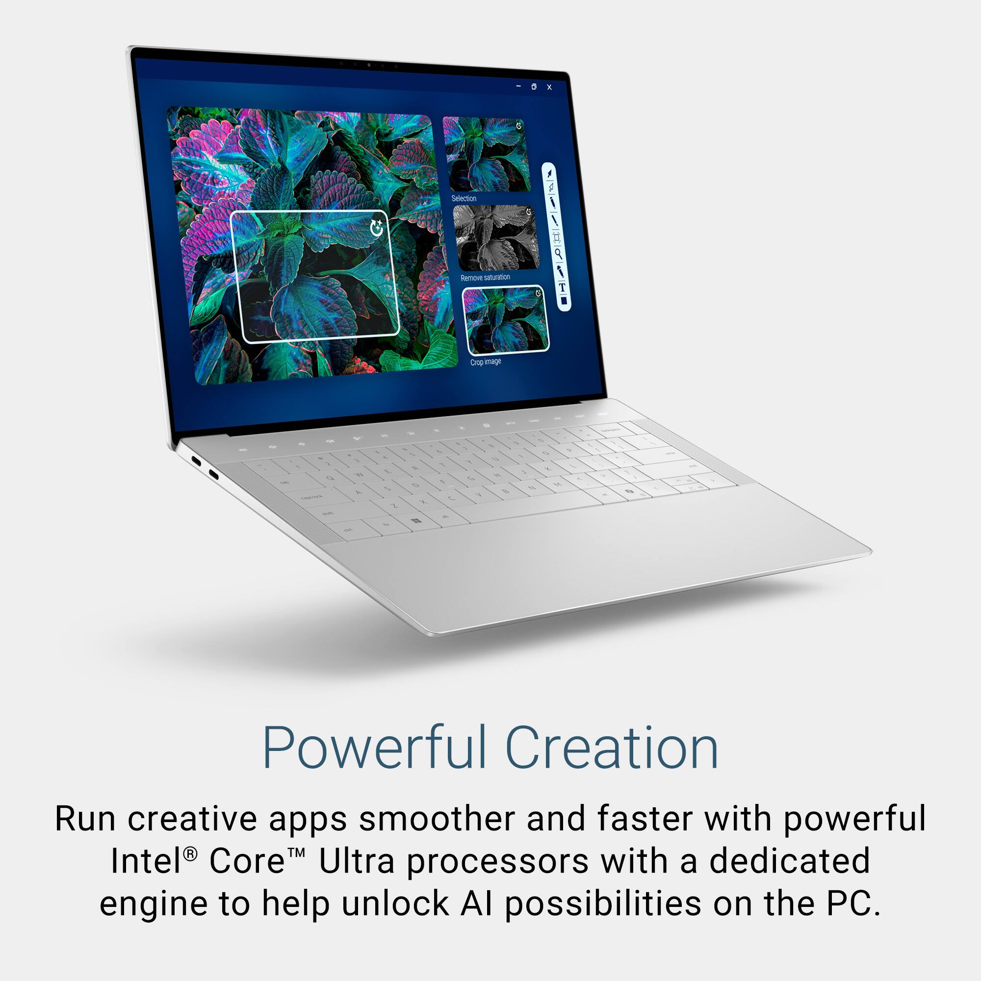 Powerful Creation
Run creative apps smoother and faster with powerful Intel® Core™ Ultra processors with a dedicated engine to help unlock AI possibilities on the PC.