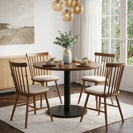Tribesigns - Solid Wood Dining Table with Metal Base and Space-Saving Design for Dining Room, Kitchen and Living Room - Brown
