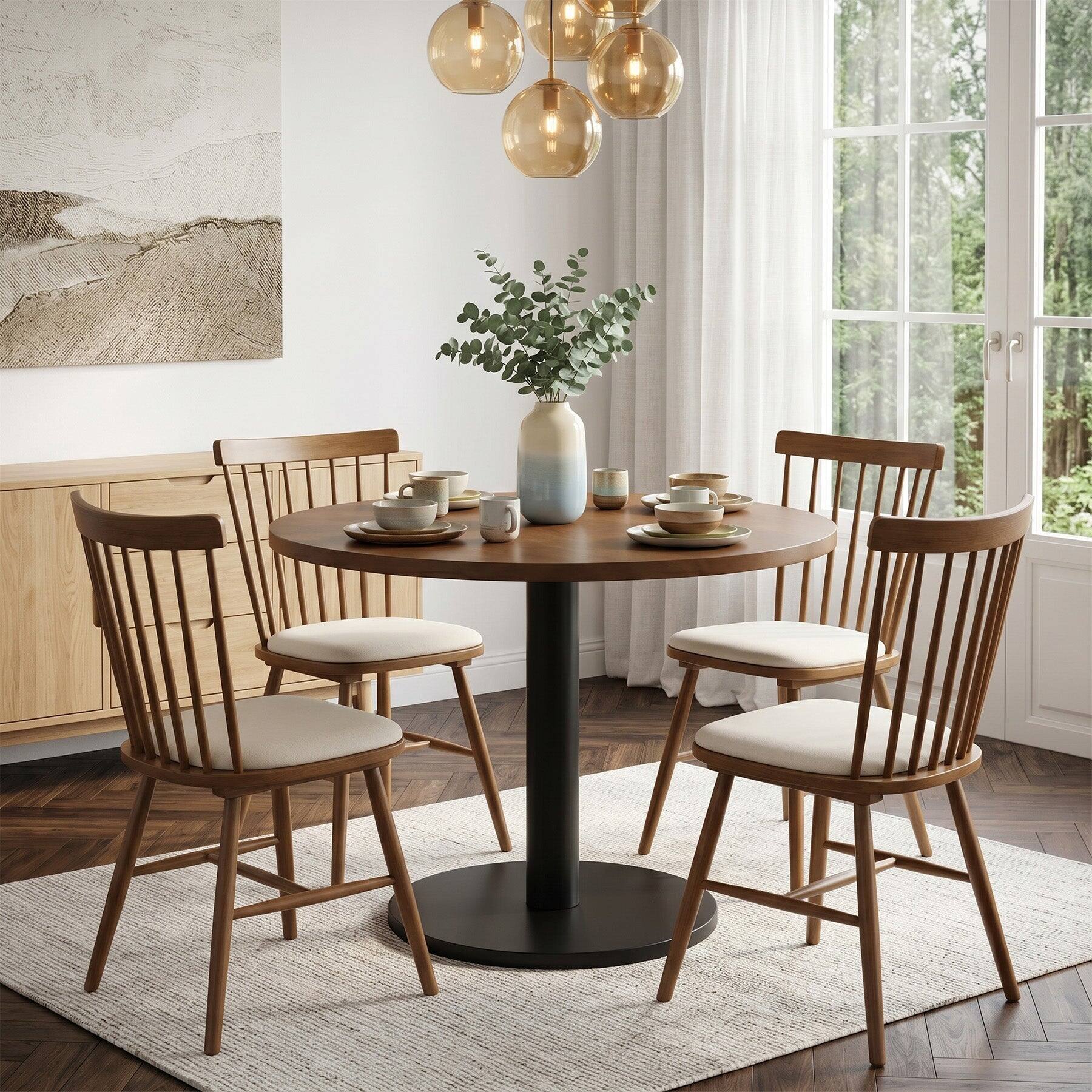 Front. Tribesigns - Solid Wood Dining Table with Metal Base and Space-Saving Design for Dining Room, Kitchen and Living Room - Brown.