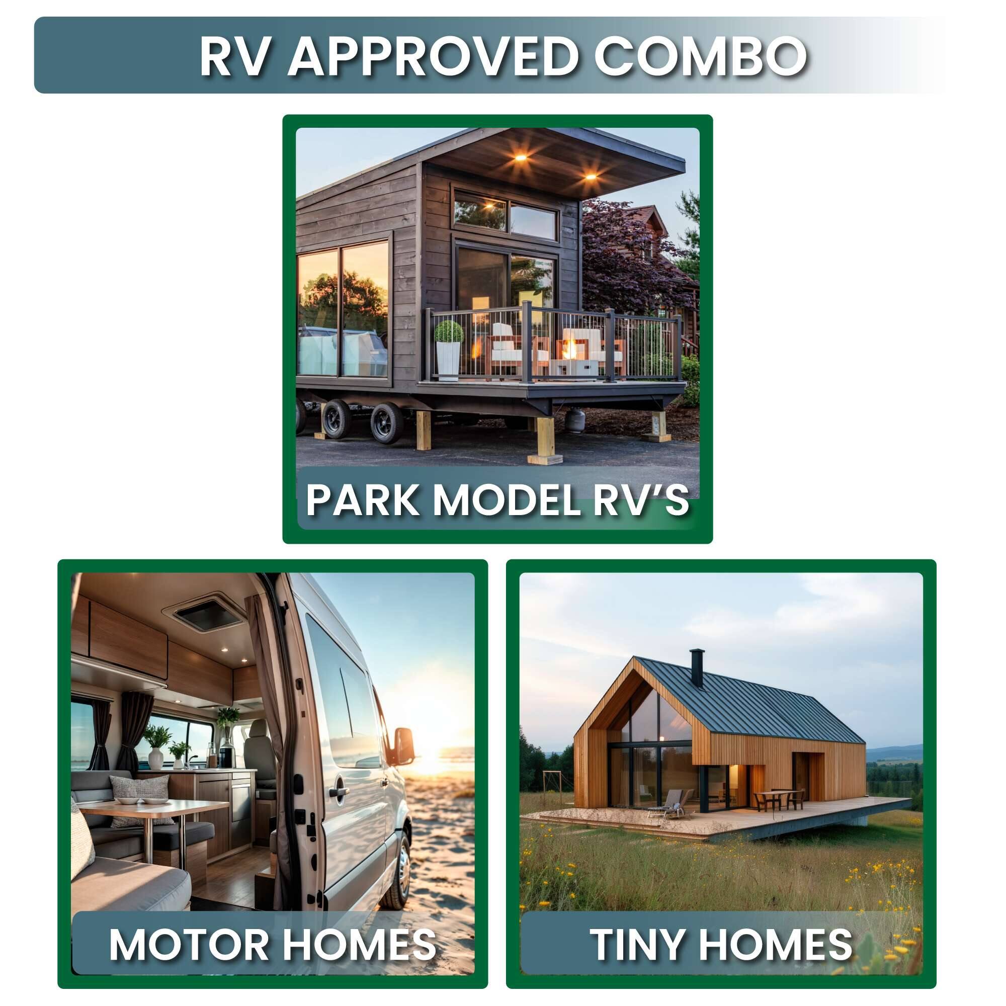RV APPROVED COMBO

PARK MODEL RV'S

MOTOR HOMES

TINY HOMES