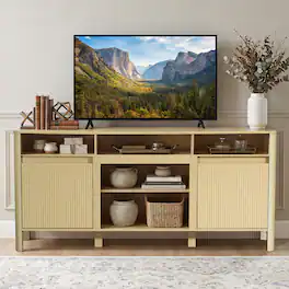 Ihomeadore - 68" Modern Minimalist Fluted TV Stand Entertainment Center with Open Storage Shelves for TVs up to 75" - Light Oak
