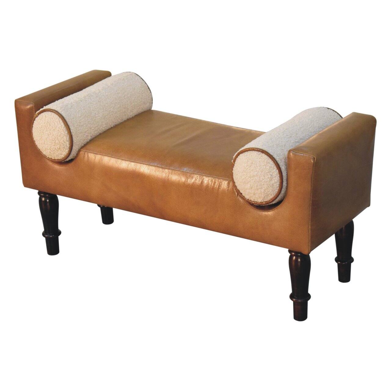 Alt View 2. Artisan Furniture - Artisan Furniture Solid Wood Chester Buffalo Bench, Upholstered, Brown & Cream - Brown & Cream.