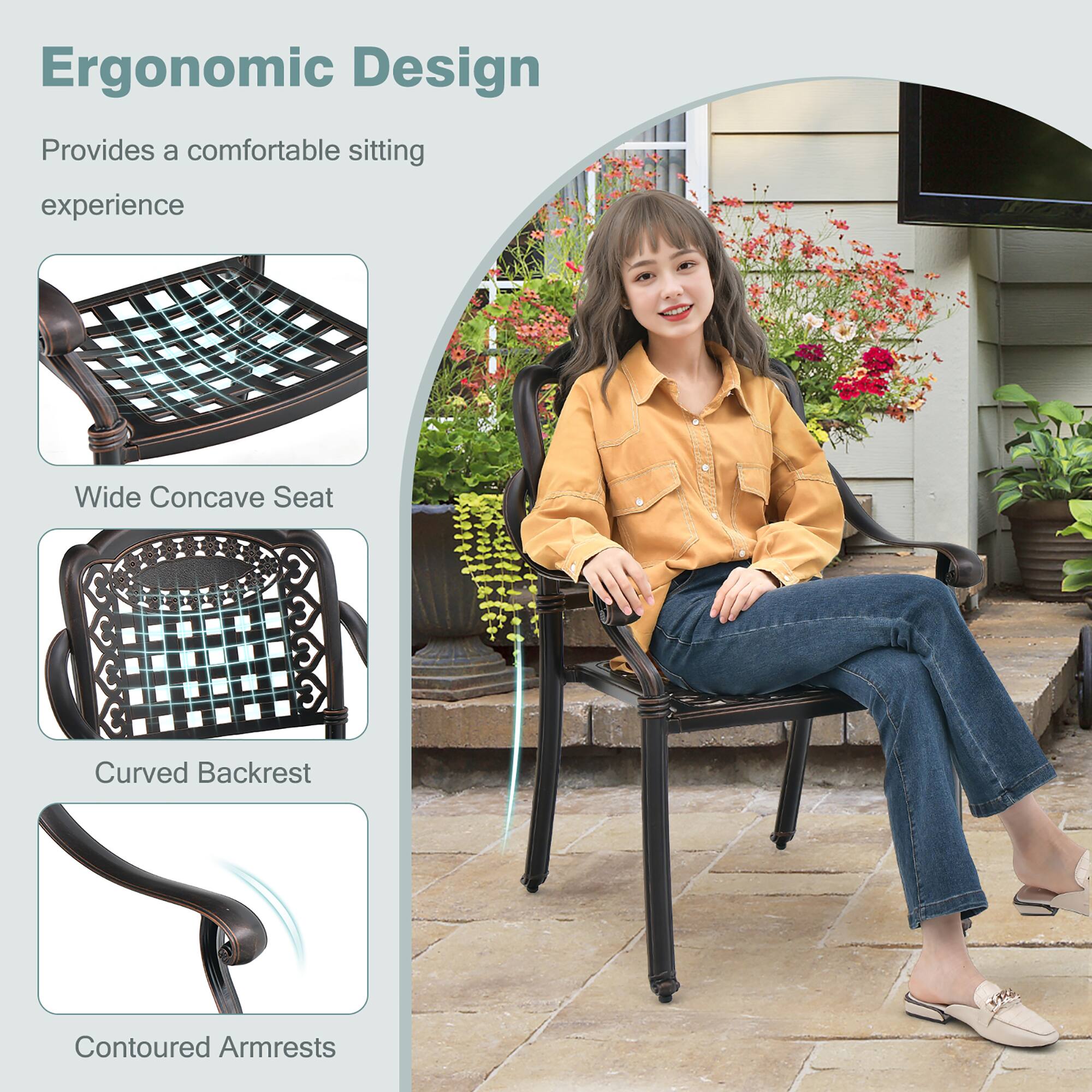 Ergonomic Design  
Provides a comfortable sitting experience  

- Wide Concave Seat  
- Curved Backrest  
- Contoured Armrests