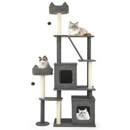 Kadyn - 71-Inch Tall Multi-Level Cat Condo Tower with Sisal Scratching Posts, Grey - Gray