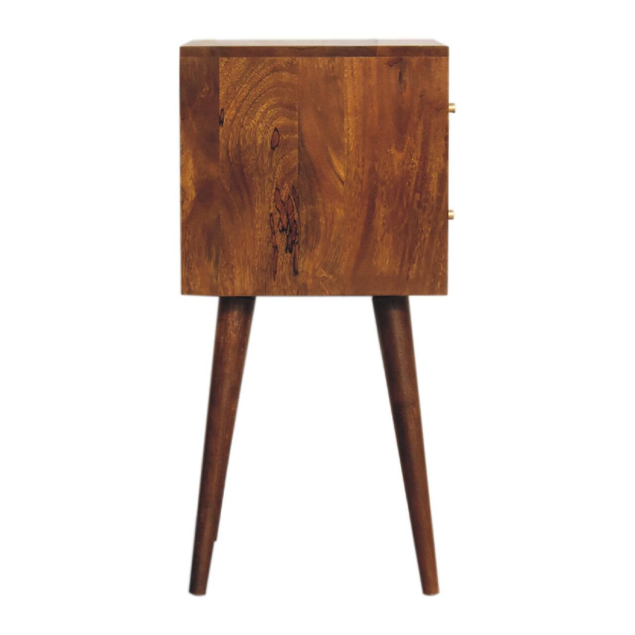Alt View 4. Artisan Furniture - Artisan Furniture Solid Wood Mini Chestnut Cube 2 Drawer, Nordic legs, Nightstand, Dark Brown - Chestnut.