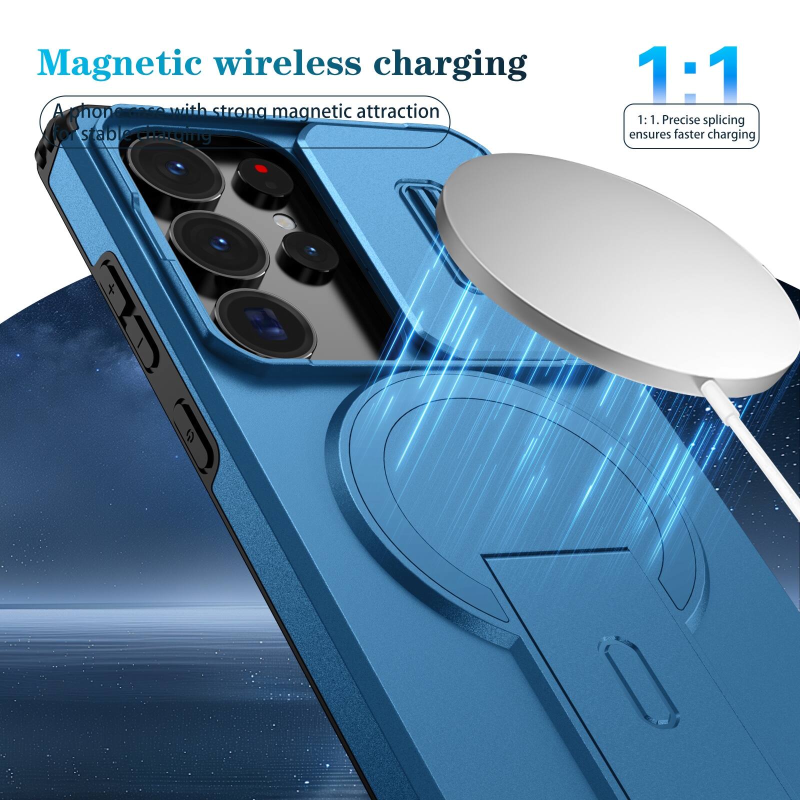 Magnetic wireless charging  
A phone with strong magnetic attraction for stable charging  
1:1  
1:1. Precise splicing ensures faster charging