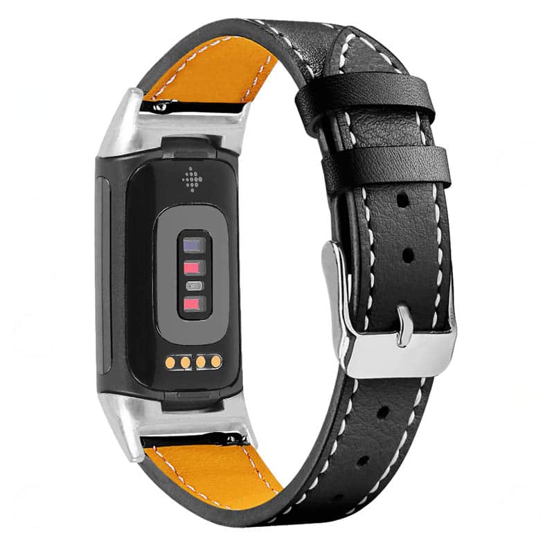 StrapsCo - Everyday Genuine Leather Watch Band Strap For Fitbit Charge 6 - Black