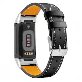 StrapsCo - Everyday Genuine Leather Watch Band Strap For Fitbit Charge 6 - Black