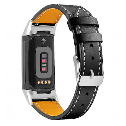 Front. StrapsCo - Everyday Genuine Leather Watch Band Strap For Fitbit Charge 6 - Black.