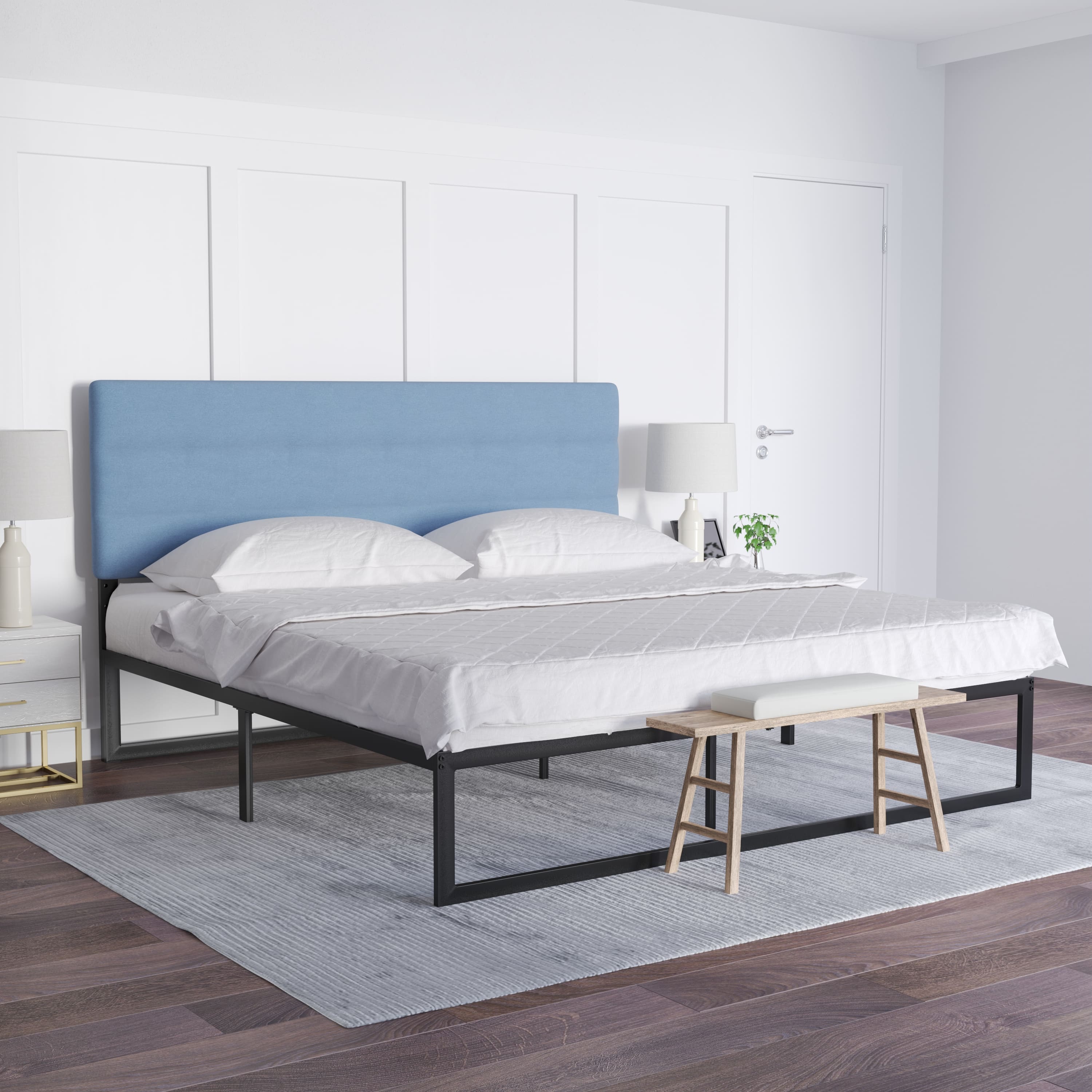 Emma + Oliver - Gannon Modern Upholstered Headboard with Horizontal Line Stitching and Adjustable Height Rails - Blue price history on PriceWatchPro