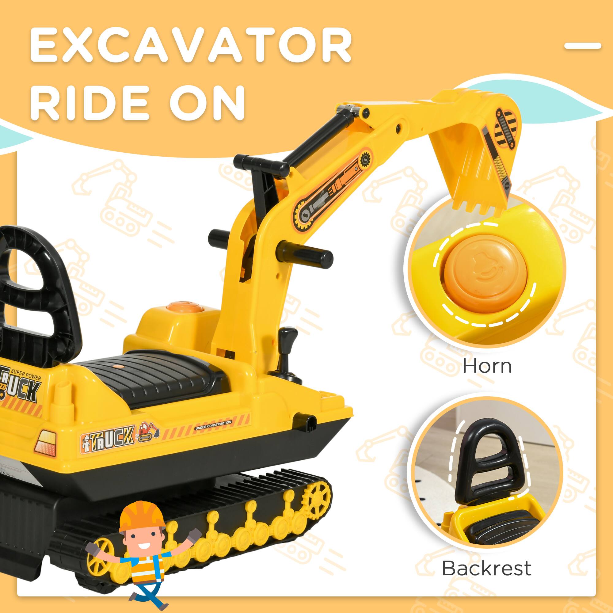 EXCAVATOR RIDE ON

- Horn
- Backrest