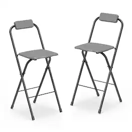 Gymax - 2PCS Folding Bar Stools w/Ergonomic Seat & Comfortable Footrest Anti-Slip Feet Black - Gray