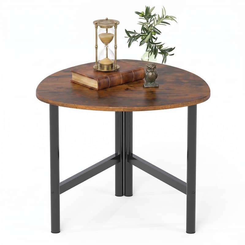 WELLFOR - Triangle Coffee Table with Metal Legs, Center Table Suitable for Living Rooms, Apartments - Rustic Brown