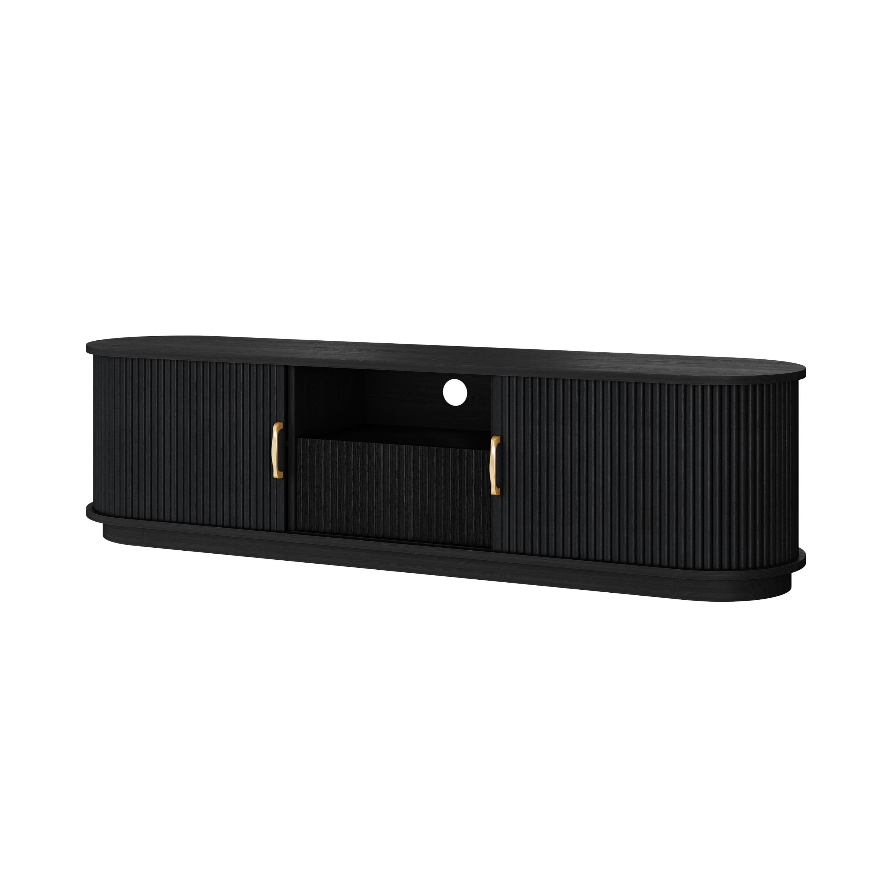 Back. Whisen - Fluted TV Stand TVs up to 75" with Sliding Slatted Doors and Cable Management - Black.