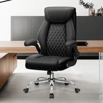 Front. Brick Attic - Big&Tall Breathable Leather Office Chair,High-Back Desk Chair with Lumbar Support,Flip-Up Armrests and Rocking Function - Black.