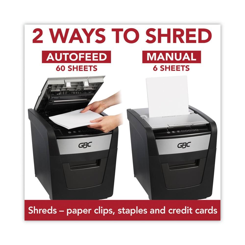 2 WAYS TO SHRED

AUTOFEED
60 SHEETS

MANUAL
6 SHEETS

Shreds – paper clips, staples and credit cards