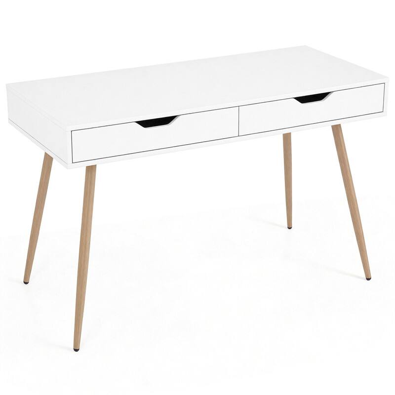 Alt View 5. WELLFOR - 43.5" Modern Computer Desk with 2 Drawers, Study Writing Desk Home Office Desk for Small Spaces - White.