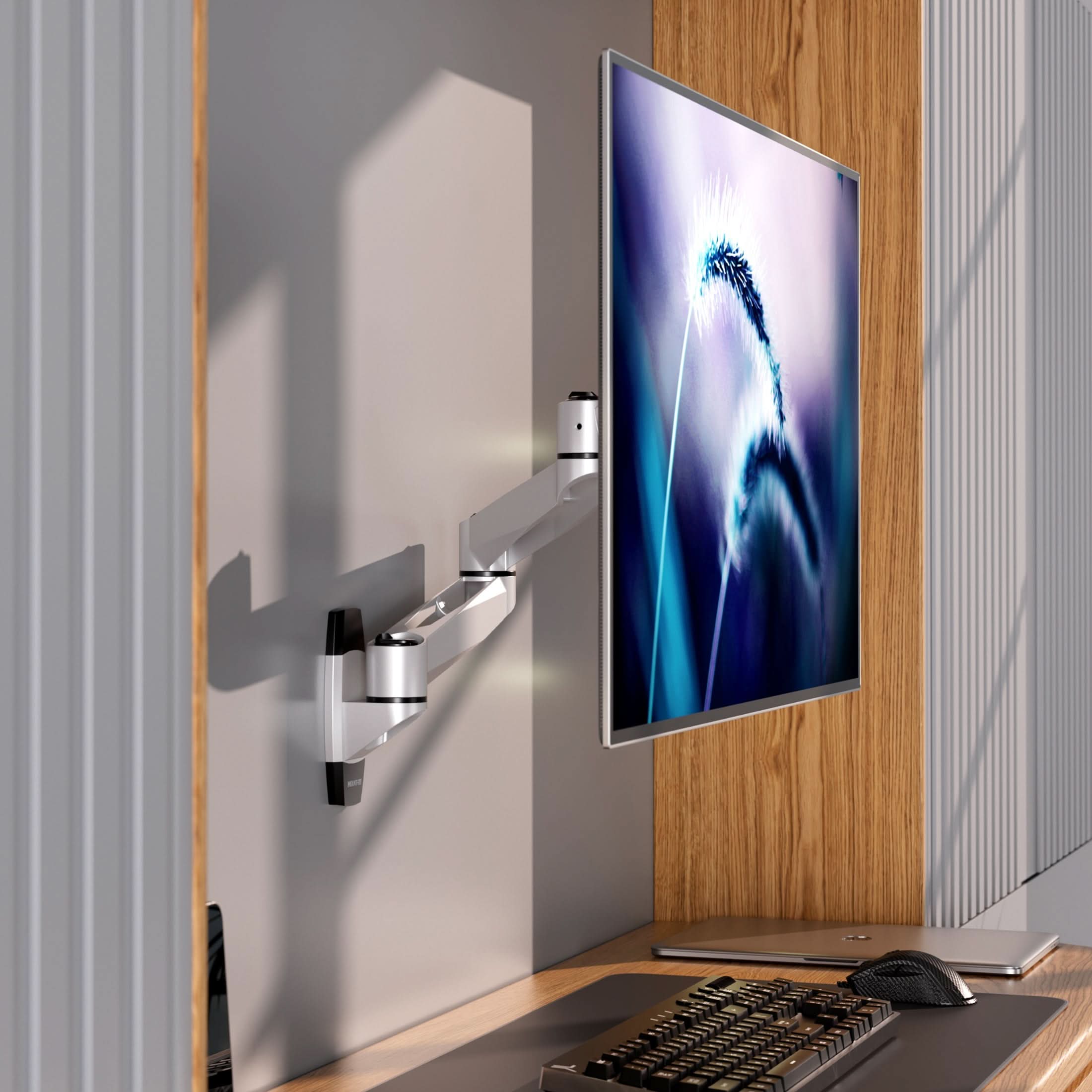 Angle. Mount-It! - CLiX Series Multi-Jointed Monitor Wall Mount for 13"-34" Screens, Swivel & Tilt, Silver - Silver.