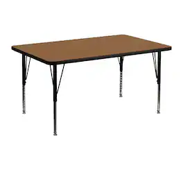 Flash Furniture - Wren 30''W x 48''L Rectangular Oak Thermal Laminate Activity Table - Height Adjustable Short Legs - Brown