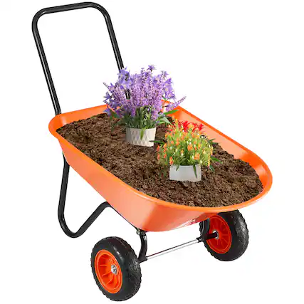 Front. VEVOR - Wheelbarrow Cart, 5 Cu. Ft. Load & 397 lbs Capacity, 2 Wheels Garden Dump Cart, Garden Wagon with Handle - Orange, Black.