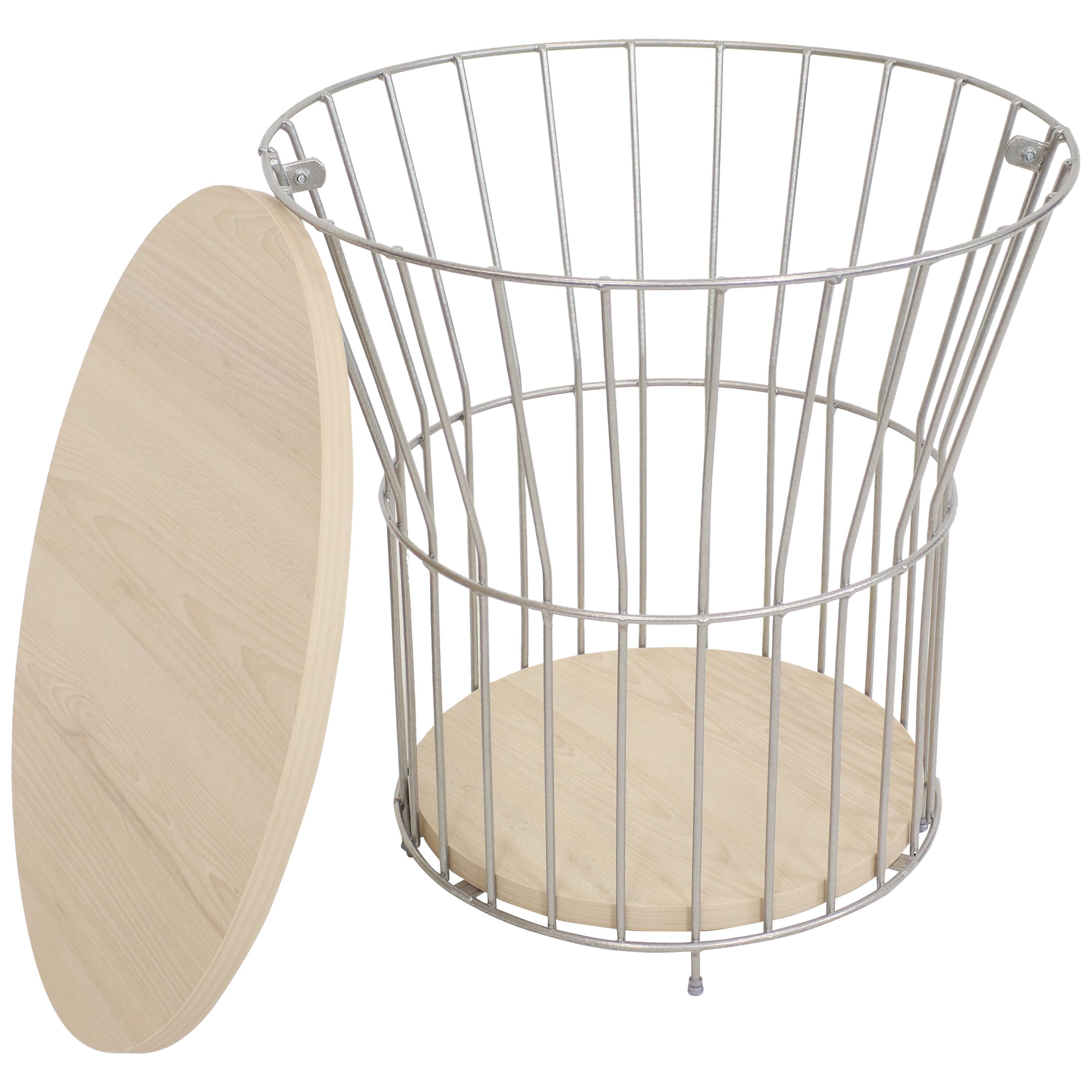 Alt View 9. Sunnydaze - Wire Pedestal End Table with MDF Pull-Open Tabletop - Cream.