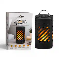 5 Pur 7olt 31 PURSOMIC .. Purs/olt : 1 2 IN 1 AMBIENT FLAME Lantern wiretss Speaker A LANTERN THAT PLAYS YOUR MUSIC
LN SIn H A Ambient Hamme Light a) Wreless Speaker Hande-Free Calls M.a Light Pertable & Modes Rechargeable