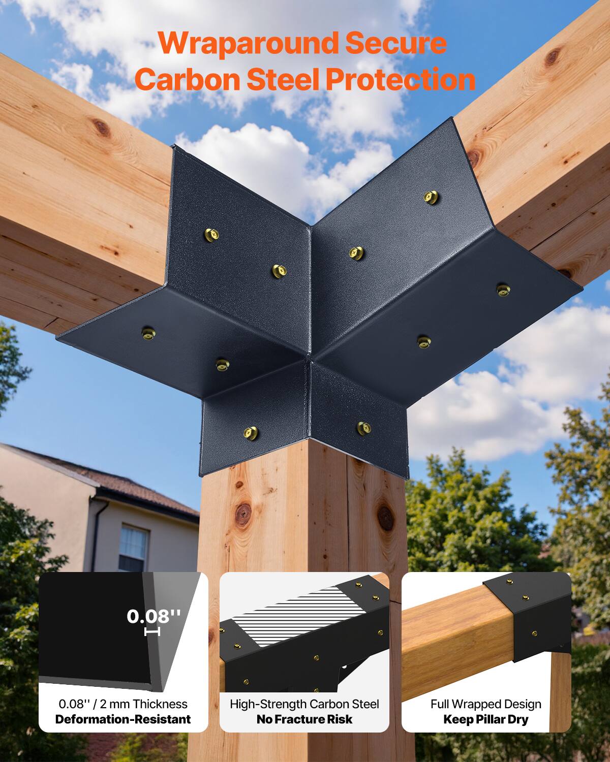 Wraparound Secure Carbon Steel Protection

0.08" / 2 mm Thickness
High-Strength Carbon Steel
Full Wrapped Design

Deformation-Resistant
No Fracture Risk
Keep Pillar Dry