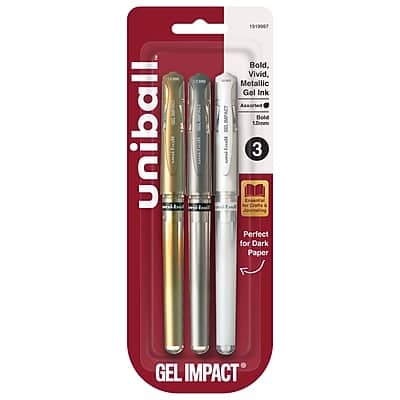uni-ball - Signo Gel Impact Retractable Gel Pen, Bold Point, 1.0mm, 3/Pack - Assorted Ink