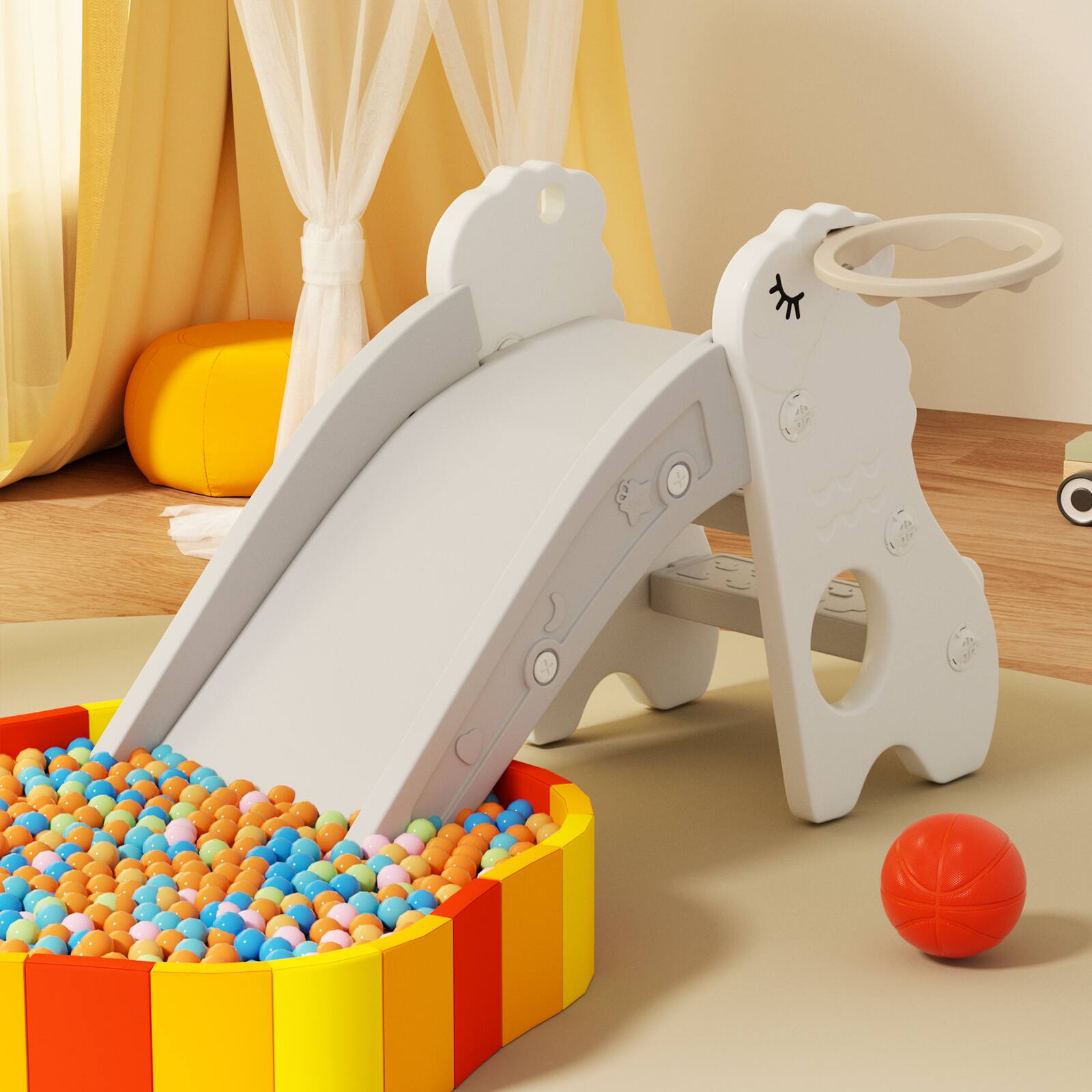 Alt View 9. Topteng - 3-in-1 Foldable Toddler Slide with Climber & Basketball Hoop - Pink.