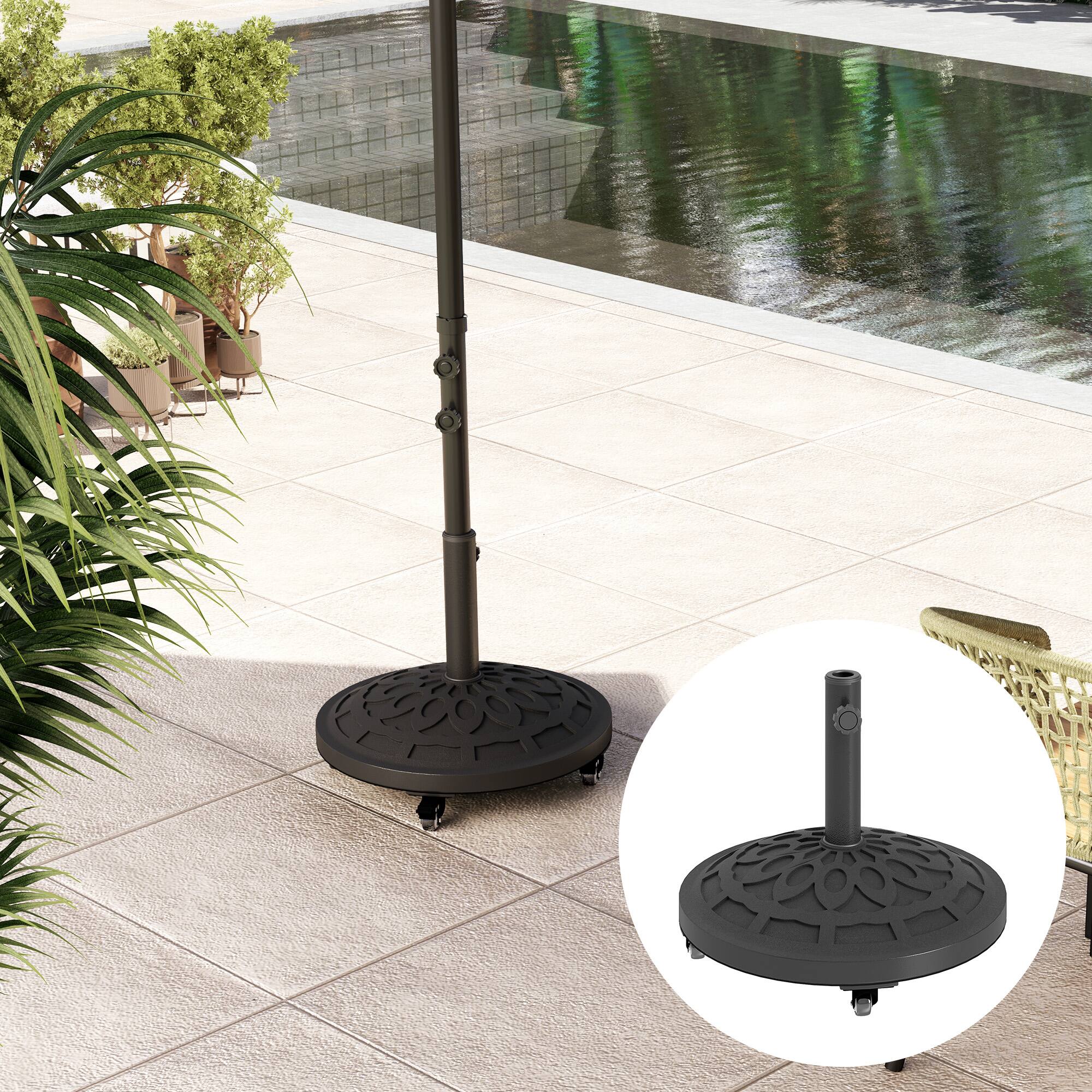 Alt View 5. Outsunny - Round Patio Umbrella Base with Wheels, 46 lbs Resin Umbrella Stand Base, Heavy Duty Patio Umbrella Holder - Black.