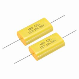 Unique Bargains - 2pcs 12uF Frequency Divider Capacitor, 250V Audio Speaker Crossover Non-Polarity Polypropylene MKP Film Capacitor - Yellow