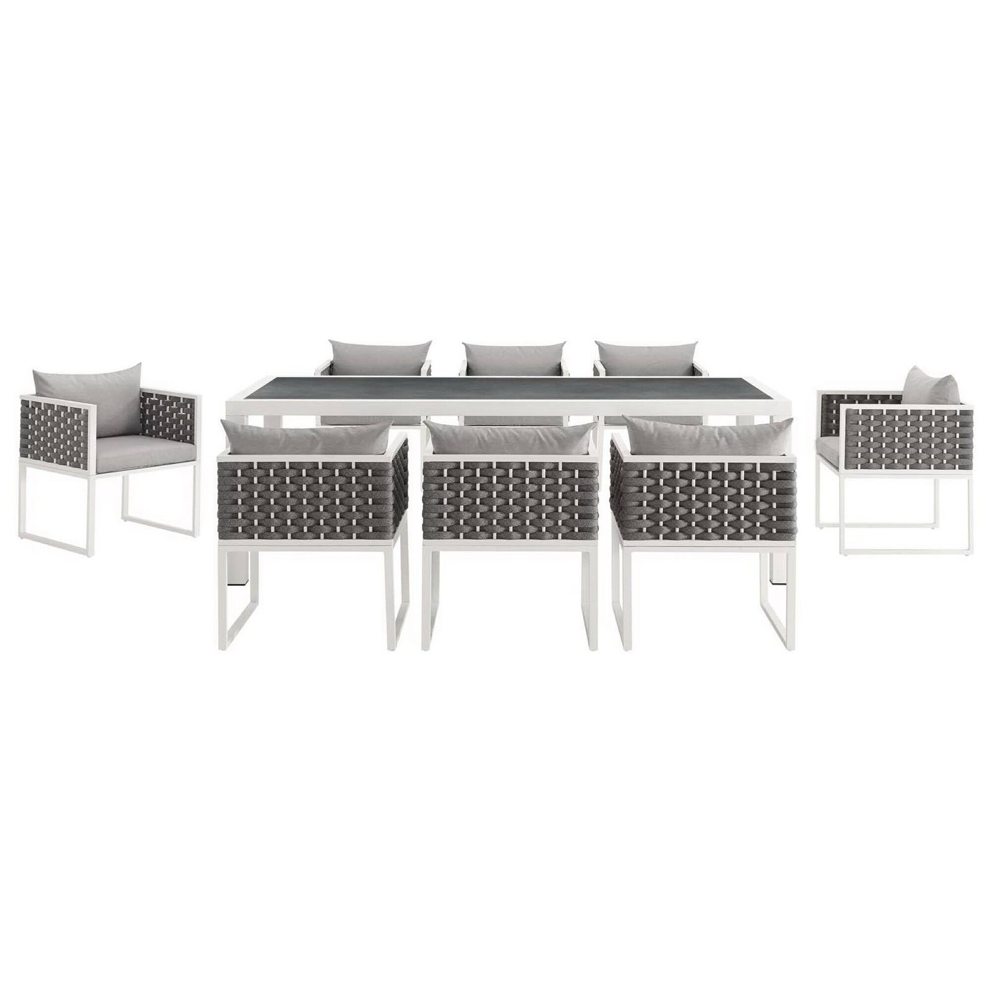 Left. Modway - Stance 9-Piece Outdoor Patio Aluminum Dining Set - White Gray.